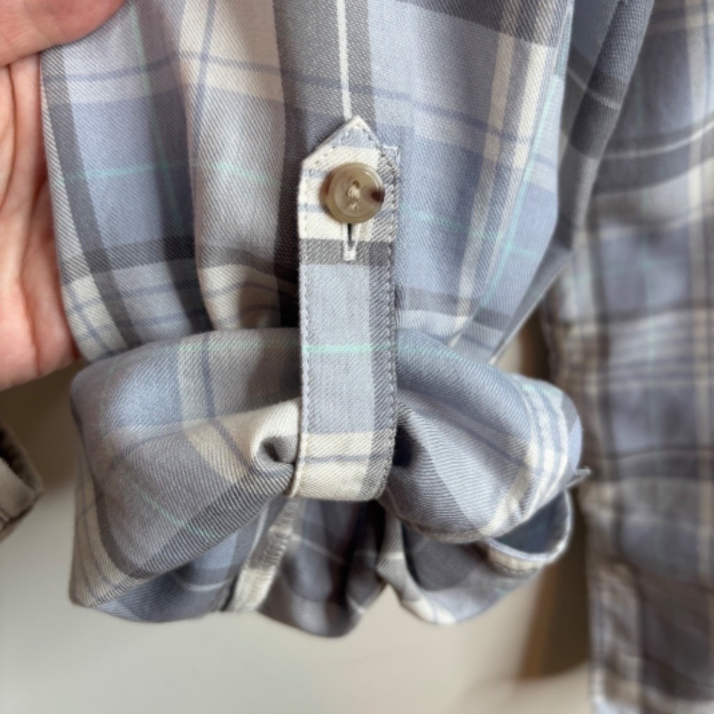 J Jill Plaid Top 2X Purple Button Up Roll Tab Minimalist Preppy Neutral Spring - Picture 4 of 10